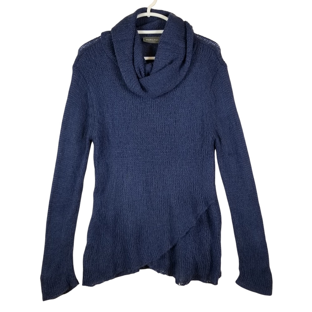 Wooden Ships Mohair Wool Blend Cowl Neck Tulip Hem Sweater Navy Blue M/L